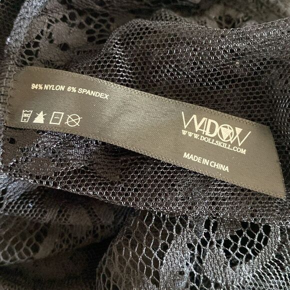 Dolls Kill Brand Widow Black Sheer Lace Short Sleeve Tiered Babydoll Mini Dress - Picture 5 of 7